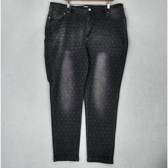Rebecca Minkoff Jeans Womens 20W Washed Black Jeweled Skinny Plus Size Denim - Picture 1 of 12